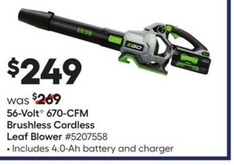 Lowe's Ego 56-volt g 670-cfm brushless cordless leaf blower offer