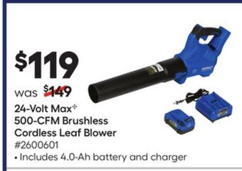 Lowe's 24-volt max c 500-cfm brushless cordless leaf blower offer