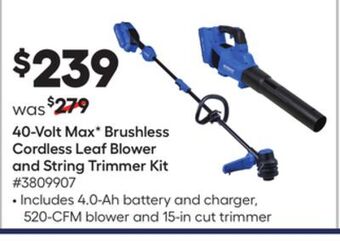 Lowe's 40-volt max v brushless cordless leaf blower and string trimmer kit offer