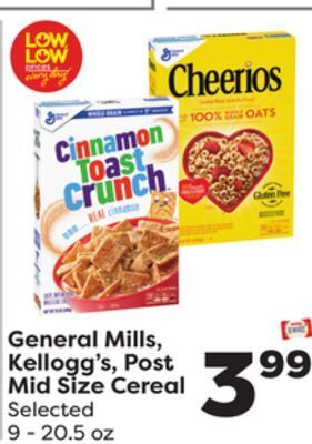Weis Markets General mills, kellogg's, post mid size cereal offer