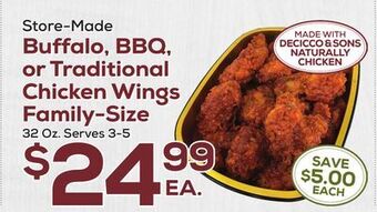 DeCicco & Sons Buffalo, bbq, or traditional chicken wings family-size offer