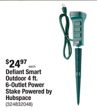 The Home Depot Defiant smart outdoor 4 ft. 6-outlet power stake powered by hubspace offer