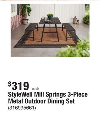 The Home Depot Stylewell mill springs 3-piece metal outdoor dining set offer
