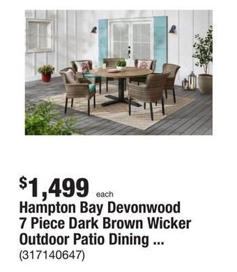 The Home Depot Hampton bay devonwood 7 piece dark brown wicker outdoor patio dining set with aloe cushions offer