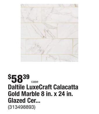 The Home Depot Daltile luxecraft calacatta gold marble 8 in. x 24 in. glazed ceramic wall tile (13.3 sq. ft./case) offer