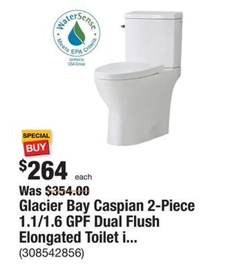 The Home Depot Glacier bay caspian 2-piece 1.1/1.6 gpf dual flush elongated toilet in white, seat included offer