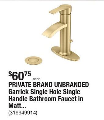 The Home Depot Private brand unbranded garrick single hole single handle bathroom faucet in matte gold offer