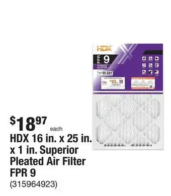 The Home Depot Hdx 16 in. x 25 in. x 1 in. superior pleated air filter fpr 9 offer