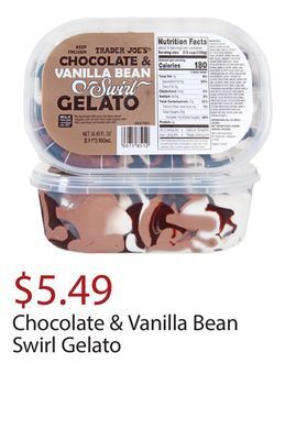 Trader Joe's Chocolate & vanilla bean swirl gelato offer