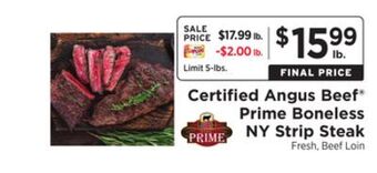 ShopRite Prime boneless ny strip steak offer