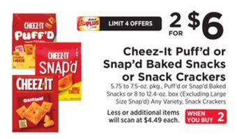 ShopRite Puff'd or snap'd baked snacks or snack crackers offer