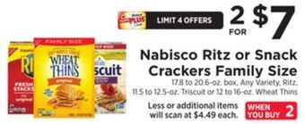 ShopRite Nabisco ritz or snack crackers family size offer