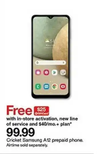 Target Cricket Samsung A12prepaid Phone offer