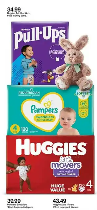 Target Pampers Swaddlers 120-Ct Huge-Pack Diapers Or Huggies Little Movers 120-Ct Huge-Pack Diapers offer