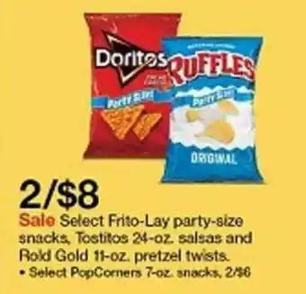 Target Frito-Lay Party-Size Snacks, Tostitos 24-Oz Salsas And Rold Gold 11-Oz Pretzel Twists offer