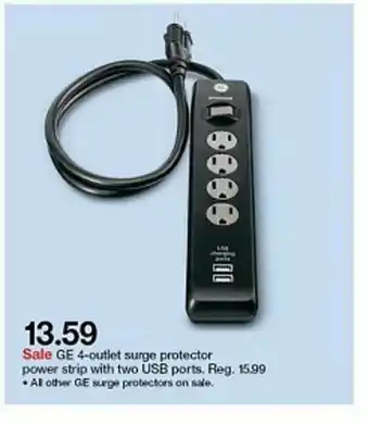 Target GE 4-Outlet Surge Protector Power Strip With Two USB Ports offer