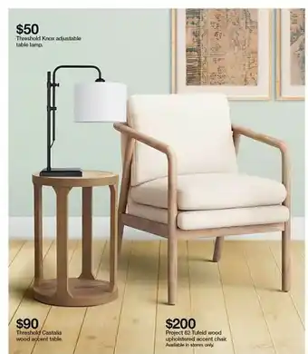 Target Threshold Knox Adjustable Table Lamp, Threshold Castalia Wood Accent Table Or Project 62 Tufeld Wood Upholstered Accent Chair offer