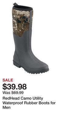 Cabela's Redhead camo utility waterproof rubber boots for men offer
