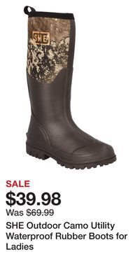 Cabela's She outdoor camo utility waterproof rubber boots for ladies offer