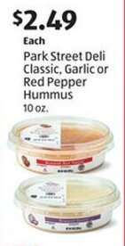 Aldi Park Street Deli Classic, Garlic or Red Pepper Hummus 10 oz. offer