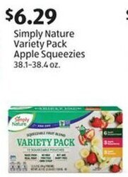 Aldi Simply Nature Variety Pack Apple Squeezies 38.1-38.4 oz. offer