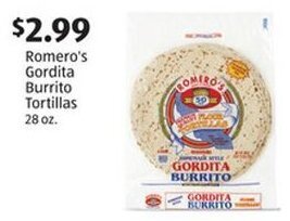 Aldi Romero's Gordita Burrito Tortillas 28 oz offer