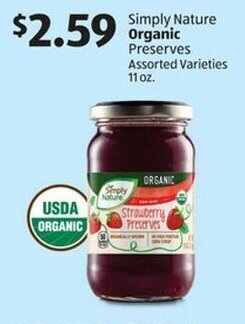 Aldi Simply Nature Organic Preserves Assorted Varieties 11 oz. offer