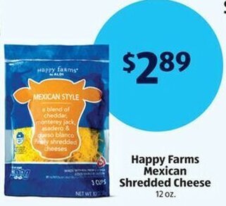 Aldi Happy Farms Mexican Shredded Cheese 12 oz offer
