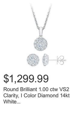 Costco Round brilliant 1.00 ctw vs2 clarity, i color diamond 14kt white gold earring & necklace set offer