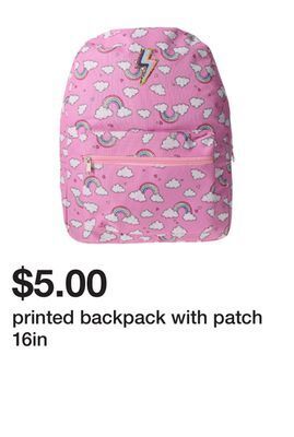 Five Below Printed backpack with patch 16in offer