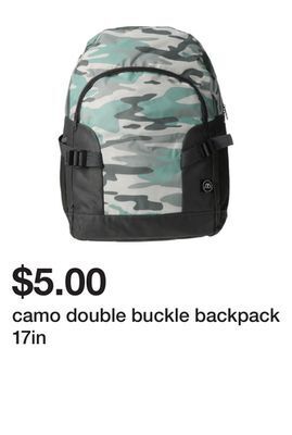 Five Below Camo double buckle backpack 17in offer
