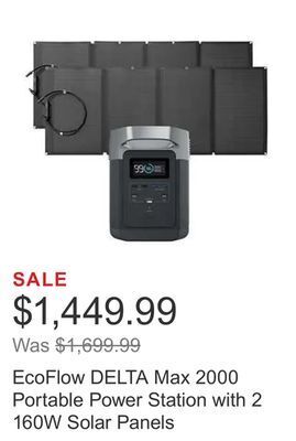 Costco Ecoflow delta max 2000 portable power station with 2 160w solar panels offer