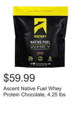 Costco Ascent native fuel whey protein chocolate, 4.25 lbs offer