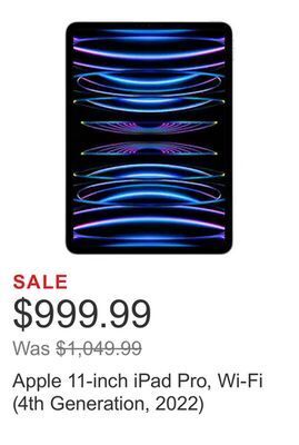 Costco Apple 11-inch ipad pro, wi-fi (4th generation, 2022) offer