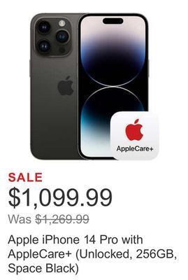 Costco Apple iphone 14 pro with applecare+ (unlocked, 256gb, space black) offer