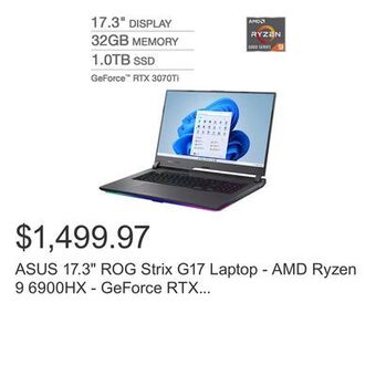 Costco Asus 17.3 rog strix g17 laptop - amd ryzen 9 6900hx - geforce rtx 3070ti - 2560 x 1440 - windows 11 offer