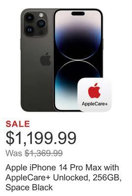Costco Apple iphone 14 pro max with applecare+ unlocked, 256gb, space black offer