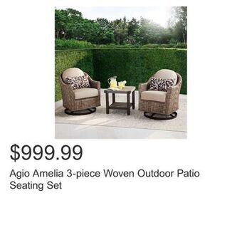 Costco Agio amelia 3-piece woven outdoor patio seating set offer