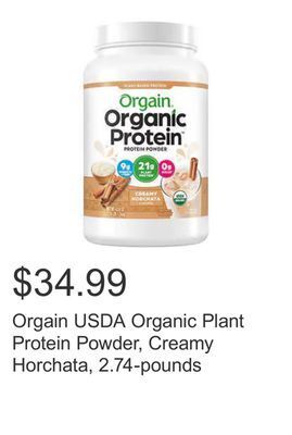 Costco Orgain usda organic plant protein powder, creamy horchata, 2.74-pounds offer