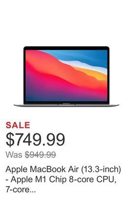 Costco Apple macbook air (13.3-inch) - apple m1 chip 8-core cpu, 7-core gpu - 8gb memory - 256gb ssd space gray offer