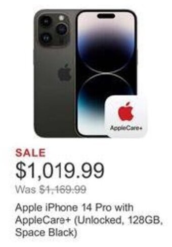 Costco Apple iPhone 14 Pro with AppleCare+ (Unlocked, 128GB, Space Black) offer