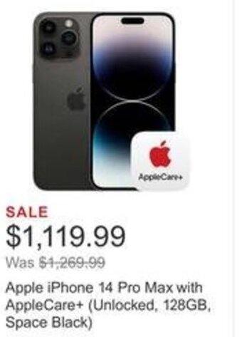 Costco Apple iPhone 14 Pro Max with AppleCare+ (Unlocked, 128GB, Space Black) offer