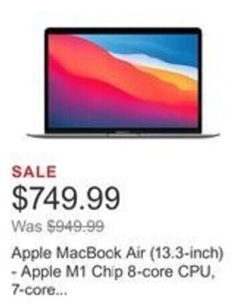 Costco Apple MacBook Air (13.3-inch) - Apple M1 Chip 8-core CPU, 7-core... offer