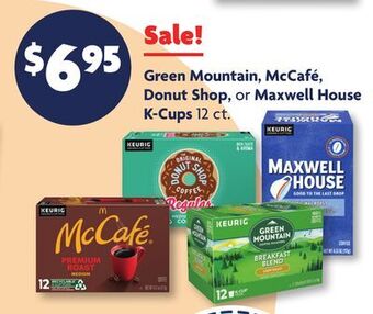 Family Dollar Green mountain, mccafé, donut shop, or maxwell house k-cups offer