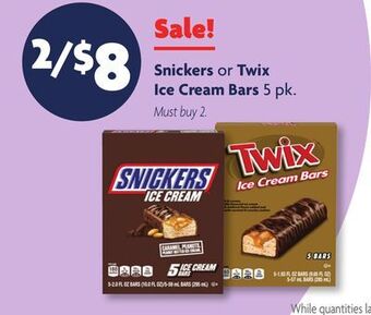 Family Dollar Snickers or twix ice cream bars offer