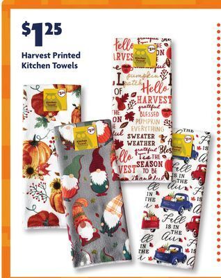 Family Dollar Harvest printed kitchen towels offer
