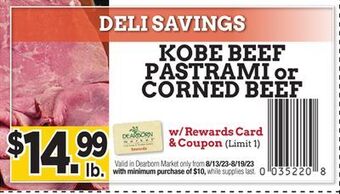 Dearborn Market Kobe beef pastrami or corned beef offer
