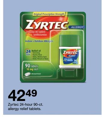Target Zyrtec 24-hour 90-ct. allergy relief tablets offer