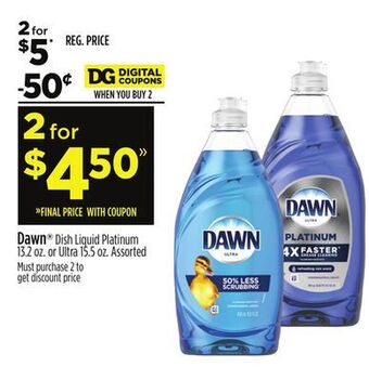 Dollar General Dawn® dish liquid platinum or ultra offer