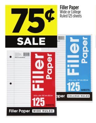 Dollar General Filler paper wide or college ruled offer